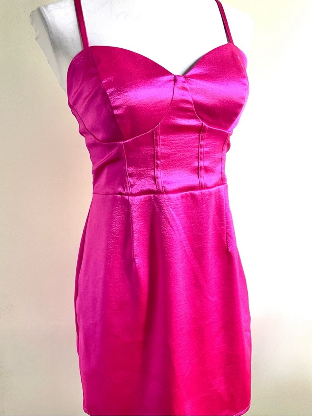WILD FABLE Hot Pink Satin Mini Dress with Sweetheart Bust